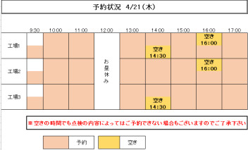 今週のご予約状況！